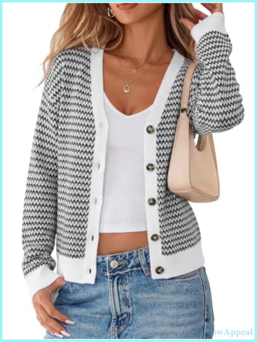 100% Cotton V-Neck Button Front Striped Relaxed Cardigan